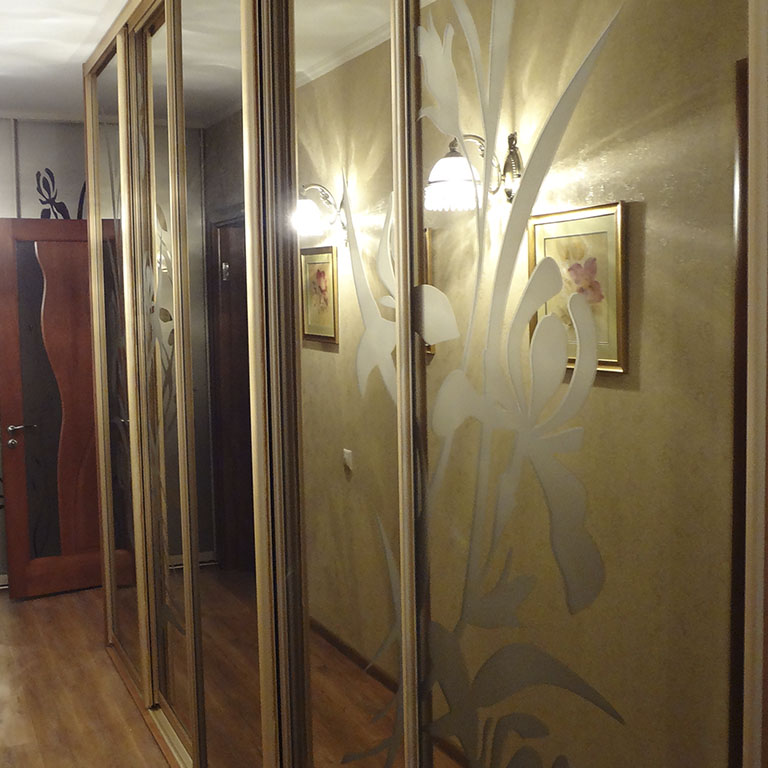 Шкафы-купе фасады зеркало с пескоструйным рисунком